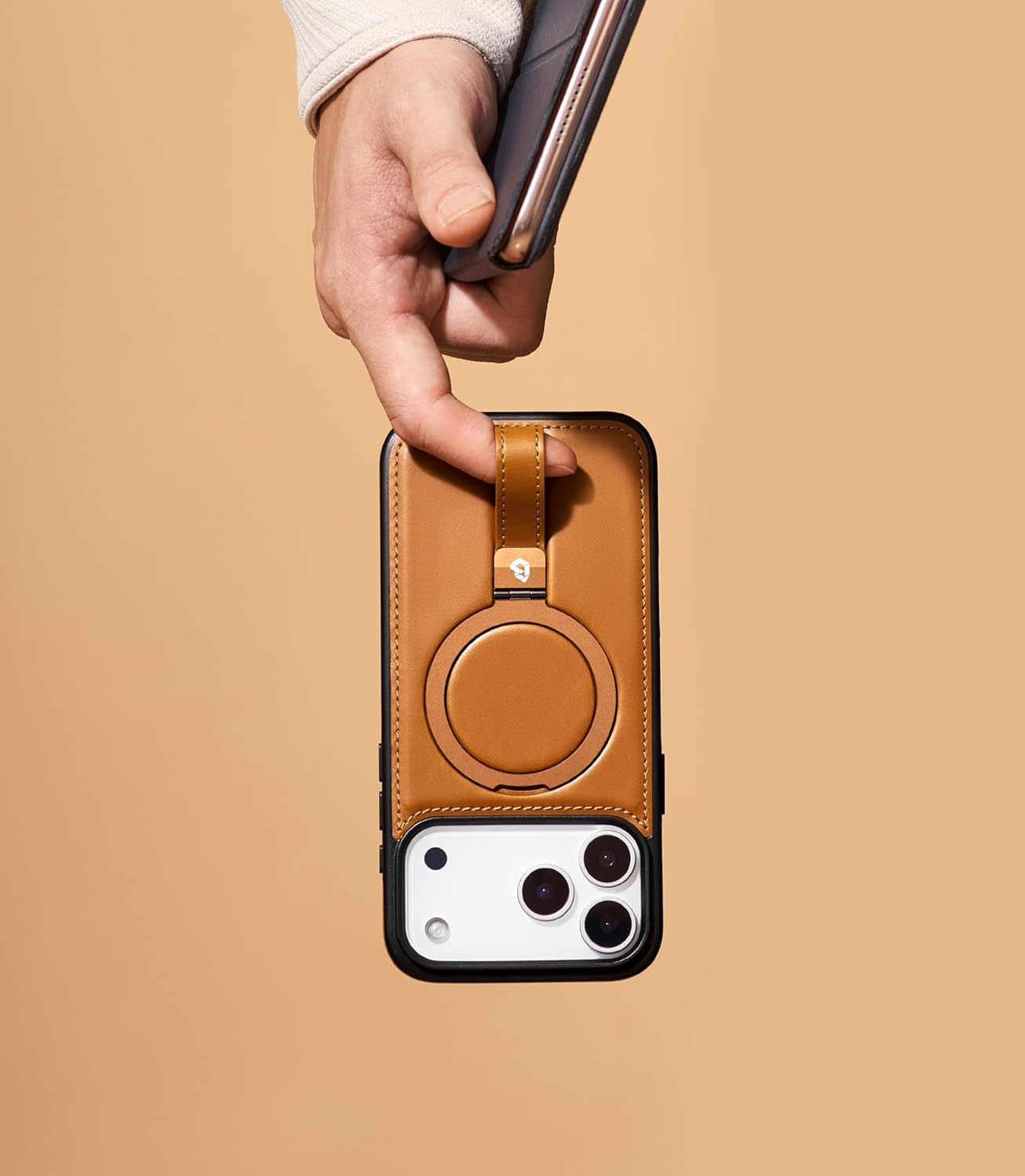 Butaiga for iPhone 17 Pro Leather Case with Stand, Anti-Slip Grip Ring, Fits for MagSafe (Brown, iPhone 17 Pro)